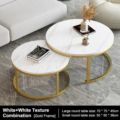 Meja Kopi 2-in-1 Dining Table Nordic Style Living Room Coffee Table Bedroom Small Round Table Simple Texture Style Metal Support Meja Makan 咖啡桌 茶几
