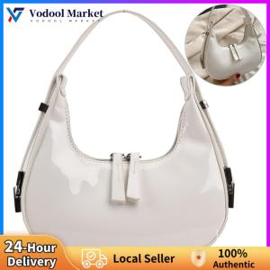 【Vodool】 Women Leather Shoulder Bag Casual Vintage Tote Bag Zipper Crescent Bag PU Armpit Bag Travel Dating Purse