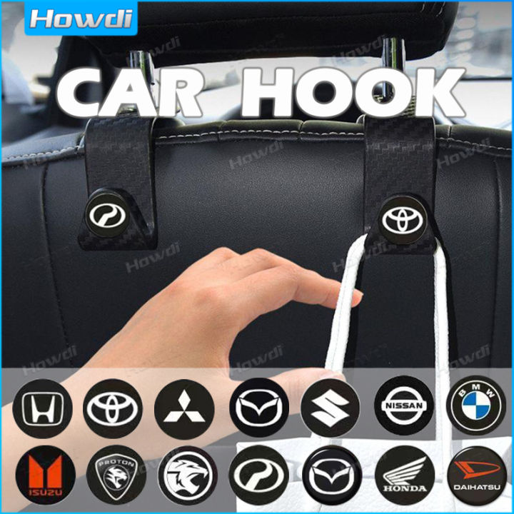 1pc Multifunction Car Headrest Hook Carbon Fiber Hook Back Seat Hook with car logo Lazada PH
