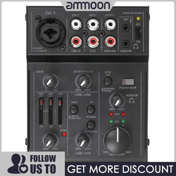 ammoon]5-Channel Compact Audio Mixer Sound Mixing Console USB