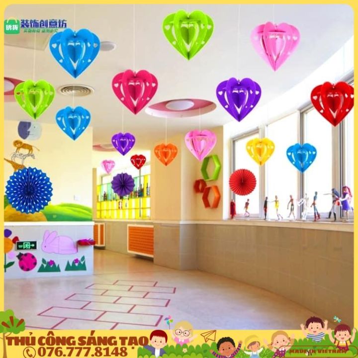 Cầu tim nỉ trang trí mầm non, trường tiểu học, quán cà phê, cẩm tú cầu ...