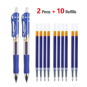 10 Refills + 2 Pens Gel pens set 0.5 mm Black blue red School ballpen Stationery