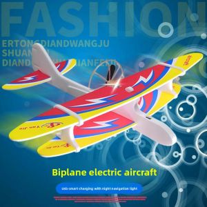 WAPKTY with LED Light Outdoor Electric Foam Glider Ligthweight Popular Hand Airplanes Capacitor High Quality Multistyles Aircraft Plane Model Children Boys Gifts