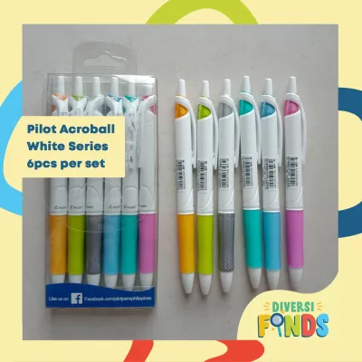 6pcs (set) Pilot Acroball Pen White Series Fine 0.7mm - W/case - ASSTD COLORS