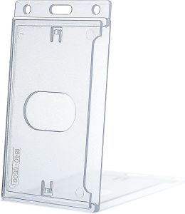 3 Pack Frosted Clear Vertical Hard Plastic ID Card Holders- Rigid Plastic ID Card Protector Case W/Thumb Notch and Slot & Chain Holes for School Nurse Staff