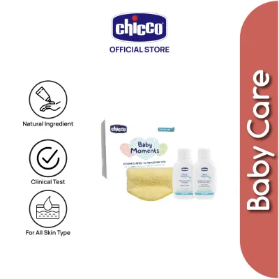 Chicco Baby Moments Travel Set (Chicco Baby Moments Gentle Body Wash & Shampoo 50ml + Body Lotion 50ml + Handkerchief)