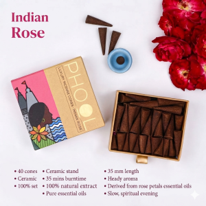 Incense cones -Phool Organic Incense Sticks & Cones Variety Pack - 40 Pcs Vegan Incense with Ceramic Holder
