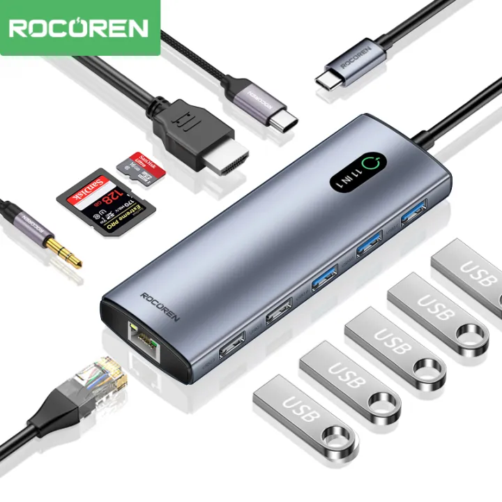 Rocoren 11 Trong 1 Loại C Hub Với 4K USB C sang HDMI RJ45 SD Đầu đọc ...