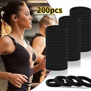 100/200PCS Black Seamless Hair Ties 4cm High Elastic Ponytail Hair Ropes