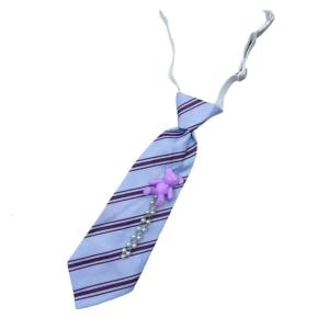 Kids Children Striped Necktie with Adjustable Strap School Pre Tied Neck Tie with Cute 3D Bear and Pearls Chain