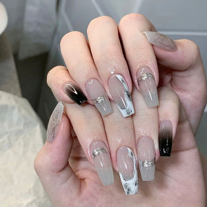【FREE SHIPPING】24Pcs Acrylic Fake nails with glue toe nail set French manicure artificial nails Fake nails for foot