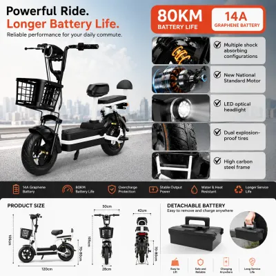 JF Electric Motorcycles Rechargeable with Backrest Waterproof Strong Power Puncture-Resistant Tires
