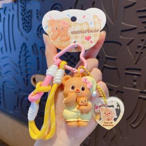 TI9P Trình diễn thời trang Móc khóa hình gấu bơ Dây bện Hoạt hình dây chuyền túi Móc chìa khóa xe ô tô Quà Tặng