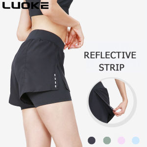 LUOKE Sport Shorts Women 2 In 1 Fake Two Piece Quick Drying Sports Shorts Yoga Fitness Running Shorts Jogging Short Pants for Women Breathing Silm Short Pants Women