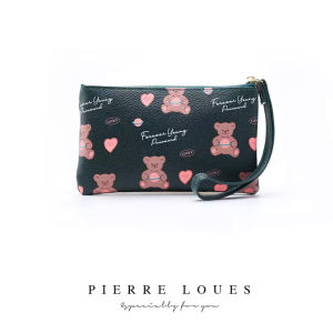 Cute Bear Print Lunch Wristlet Wallet – PU Leather Zip Closure Card Slots & Phone Holder – Pierre Loues