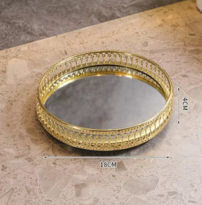 Nampan Baki Kaca European Gold Lace Mirror Tray Jewelry Serving Tray Organizer