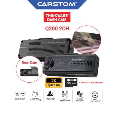 Thinkware Q200 2-CH 2k QHD Front/FHD Back Car Dashcam with 64GB SD Parking Mode WiFi Night Vision