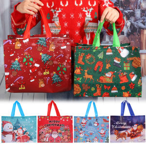 10Pcs Multi Style Christmas Gift Bag Non Woven Fabric Handbag Santa Claus Snowman Packing Bag Cookies Candies Treat Bag Bag New Year Party Supplies