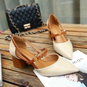 Giày cao gót nữ Giày bít mũi nhọn phối da bò 5Cm Giày bánh bèo Xưởng Giày Nhà Bèo Khoacdabo