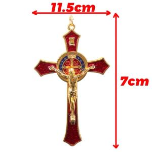 2Pcs Saint Benedict Cross Jesus Christ Prayer Pendant Gold Red/ Gold Blue Alloy Keychain Hanging Charm for Home Car Spiritual Decor