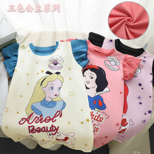 ฤดูร้อนสาวสบาย ๆ การ์ตูนเสื้อยืดกระโปรงยาวกระโปรงเจ้าหญิงสาวน่ารักพิมพ์ชุดสไตล์ต่างประเทศ