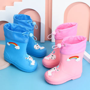 Childrens Rain Boots Boys Non-slip Water Shoes Cartoon Cute Princess Rain Boots Kids Waterproof Rain Shoes