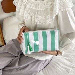 NBANLIKE Lớp lót polyester Túi đựng mỹ phẩm sọc Dung lượng lớn Chống thấm nước Túi đựng đồ vệ sinh cá nhân bằng PVC Bền bỉ Khóa kéo trơn tru Túi đựng đồ đi biển Phụ nữ