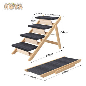 ROYA บันไดไม้สำหรับสัตว์เลี้ยงพับได้บันไดสัตว์เลี้ยงขนาดกลางสำหรับแมว/สุนัขบันไดสำหรับเตียงสูงโซฟาโซฟาโซฟารถยนต์บันไดสุนัขแบบ2อิน1พร้อมแผ่นกันลื่น