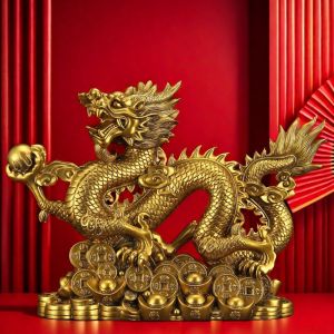 Golden Dragon Ornaments Money Boss Office Living Room Entrance Crafts Zodiac Bronze Mascot