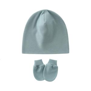 2Pcs/set Baby Hat Newborns Headwear Hospital Hat Solid/Printed Pattern with Matching Anti-scratch Gloves for Daily