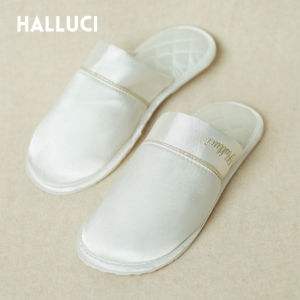 [Free Shipping] Halluci Luxurious Satin Home Slippers Wedding Gift for Men and Women Couples Imitation Silk Four-Season Slippers for Women
