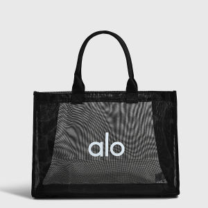 Ultra Thin Mesh Shoulder Tote Bag Square Large Frame Design Simple Letter Print Washable Fabric Casual Travel Gym Shopping Bag