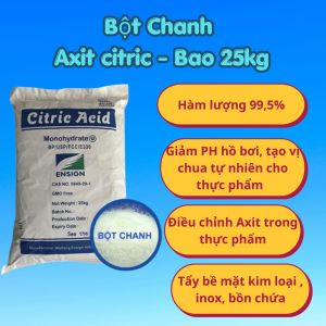Bột Chanh Axit citric - Bao 25kg | Hàm lượng 99.5% | Giảm pH hỗn hợp tạo vị chua tự nhiên cho thực phẩm | Điều chỉnh Axit trong thực phẩm | Tẩy bể mặt kim loại inox bồn chửa