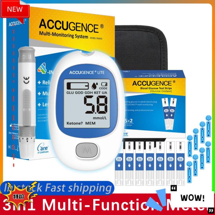 Blood Glucose Monitor Kit. With 3in1 Blood Glucose Blood ketone Uric ...