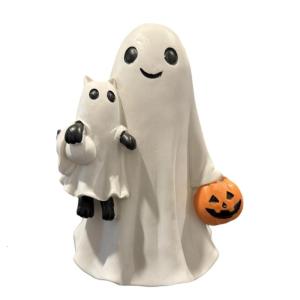 Whimsically Ghostly Holding Cats Pumpkin Resins Figurine Halloween Home Decors Artistic Craft Nontoxic Finish Ornament