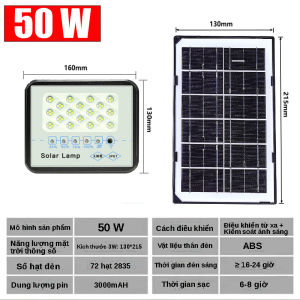 Thích hợp cho chiếu sáng khu vực nhỏĐộ sáng cao Ánh sáng LED Tiết kiệm điện năng Chống sét Chống thấm nước Chiếu sáng năng lượng mặt trời bền 50W