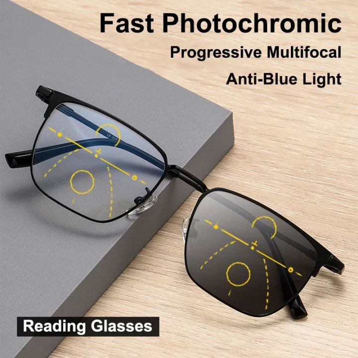 4 in 1 Photochromic Reading Glasses Smart zoom Progressive Multifocal ...