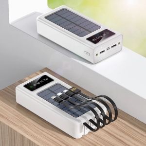 Solar Power Bank 150000mAh Built-in 4 Output/4 Input Ports/Cable Power Bank Fast Charger LED Light