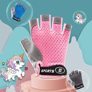 1 Pair Adjustable Kids Cycling Gloves Half Finger Non-Slip Fingerless Exercise Gloves Shock-Absorbing for Boys Girls Sports Gloves for Exercise Training Roller Skating Parkour