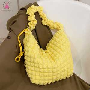 【Fashion Park】{New}🌺Women Handbags Cute Satchel Bags Pleated Messenger Bag Bubbles Large Capacity Soft Cloth Fabric Shopping Bag Crossbody Bag