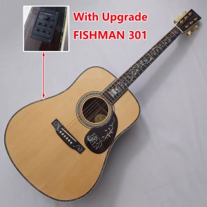 Deluxe Edition Martin D45 Acoustic Guitar Natural Solid Spruce Top With Upgrade Fishman 301 Microphone Acoustic Pickup Flower Abalone Fingerboard Professional Guitar