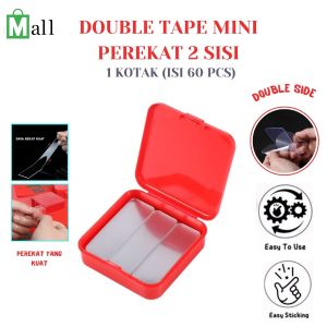 Sticker Double Tape Mini Bening Serbaguna Isi 60 Pcs Plus Box