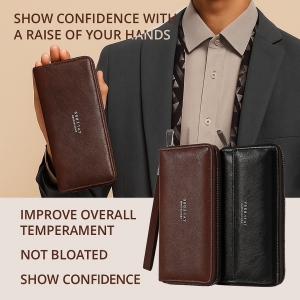 New fashion Mens Long Wallet Casual Style Multi-card Slot Zipper Clutch Bag Anti-demagnetization PU Leather Brush with Large Capacity