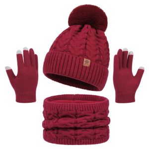 RBRY 3Pcs/Set Plush Winter Hat Scarf Gloves Touchscreen Warm Scarf Gloves Set Fashion Soft Beanies Hat Men Women
