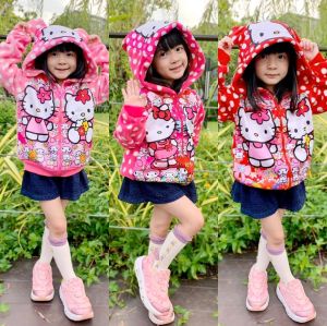 ลดล้าง 2-9ขวบ เสื้อกันหนาวคิตตี้ มีฮู้ดแต่งหู ผ้าสำลี เสื้อกันหนาวเด็ก เสื้อคลุม ชุดกันหนาวเด็กหญิง 2-9ขวบ