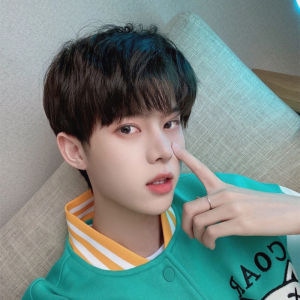 Korean version handsome wig for men with short hair fluffy and natural full head style mid cut bangs teenage trend daily wig set