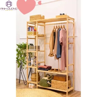 Tủ/Giá Treo Quần Áo 2 Khoang 2 Tầng Gỗ Thông Nhập Khẩu (Giá Xưởng)