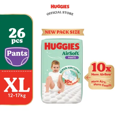 Huggies AirSoft Pants Diapers M38 / L30 / XL26 / XXL20 (1 pack) - Breathable and Soft Premium Diapers for Baby
