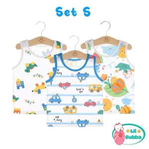 [LIL BUBBA] 3PCS KIDS BAMBOO COTTON SINGLET LOUNGEWEAR CHILDREN HOMEWEAR
