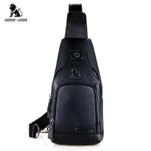 LAOSHIZI Mens Chest Bag Retro USB Genuine Leather Single Shoulder Bag Leisure Travel Bag Chest Bag